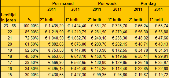 Bruto minimum(jeugd)loon 2011